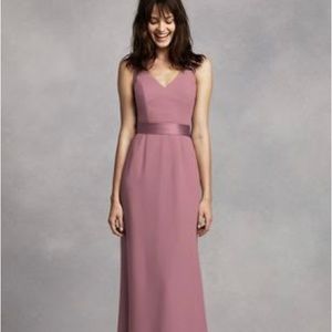 Vera Wang White bridesmaid gown. Long V Crepe Gown with open back